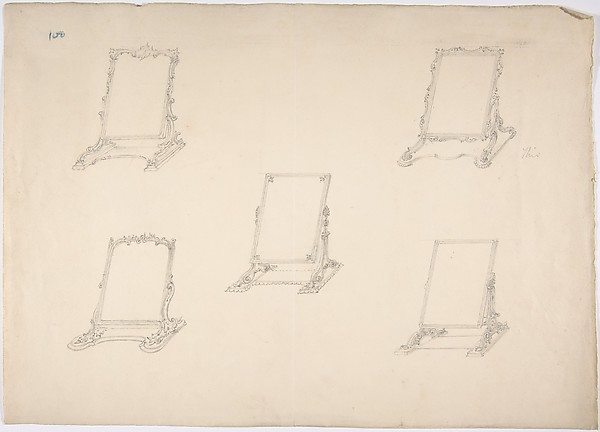 Anonymous, British, 19th century, Design for Five Table Top Mirrors with Varying Ornament