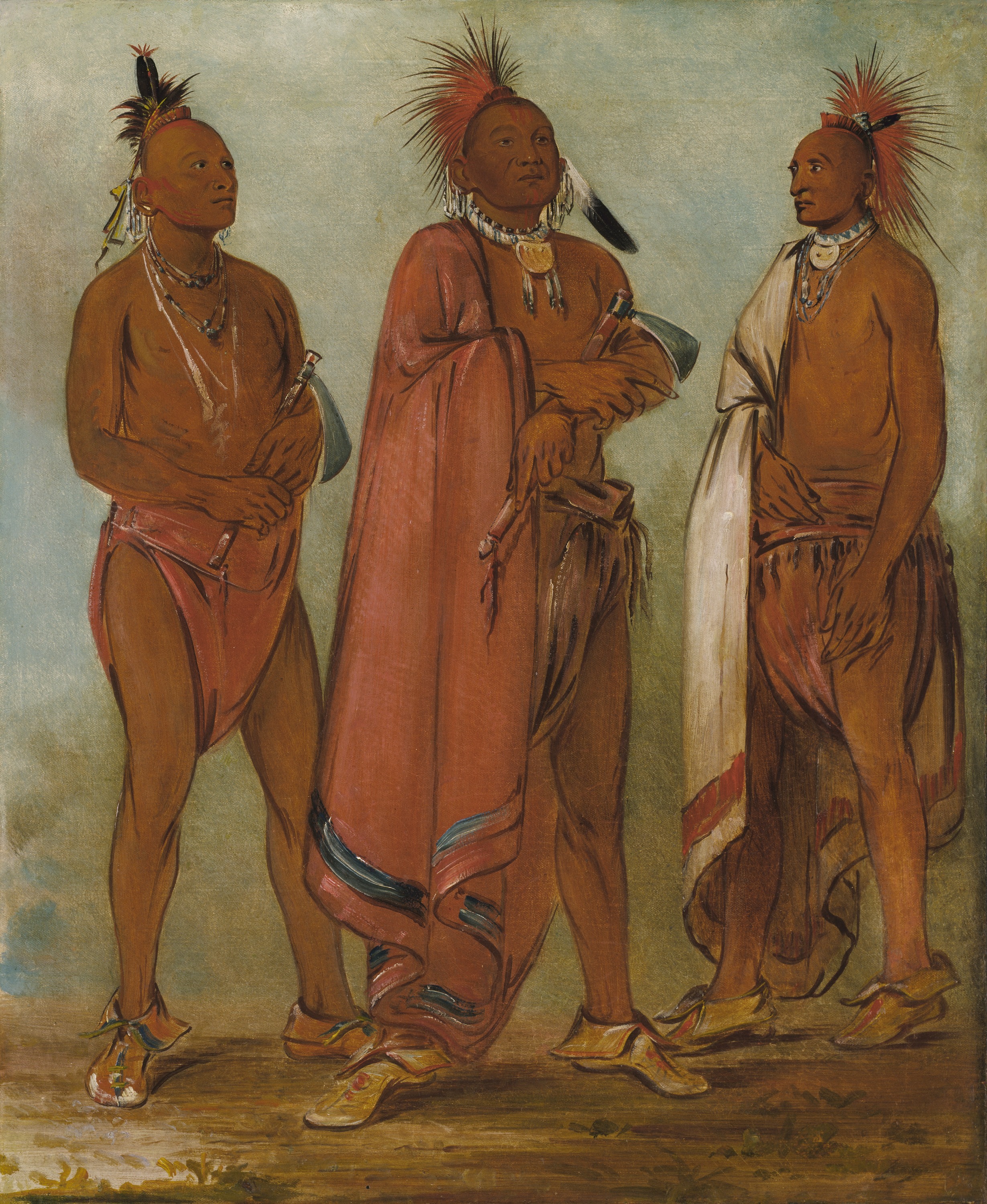 George Catlin, Wa-másh-ee-sheek, He Who Takes Away; Wa-chésh-uk, War; Mink-chésk, Three Distinguished Young Men