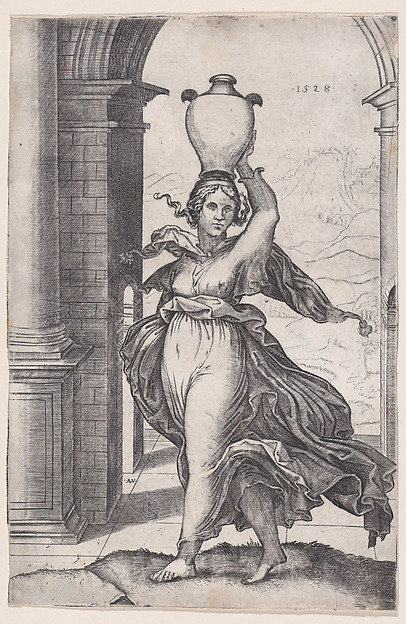 Agostino Veneziano (Agostino dei Musi), Woman Carring a Vase on Her Head