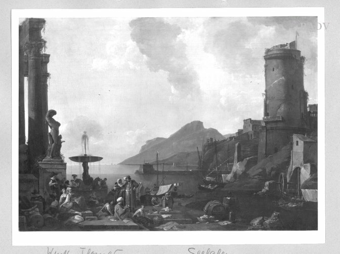 Thomas Wijck, Southern Sea-Harbour with architecture; tradesmen