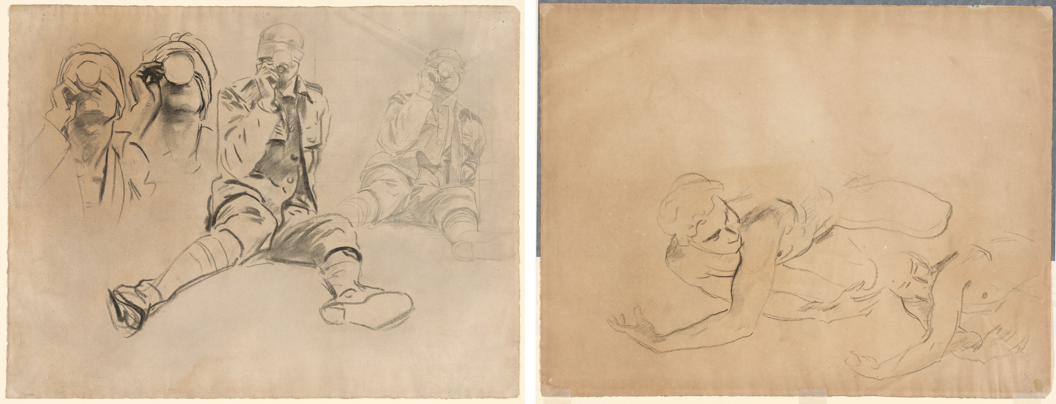 John Singer Sargent, Studies of a Soldier Drinking, for Gassed (recto); Studies of a Male Nude (verso)
