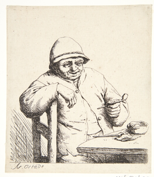 Adriaen van Ostade, Bonde, siddende ved et bord med en pibe i hånden