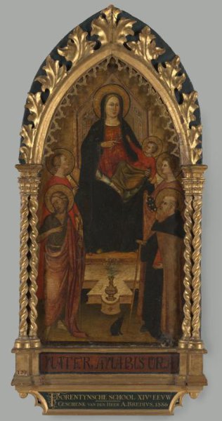 anonymous, Virgin and Child Enthroned with Four Saints, Saints John the Baptist, Antony Abbot, Elizabeth of Hungary, a female saint