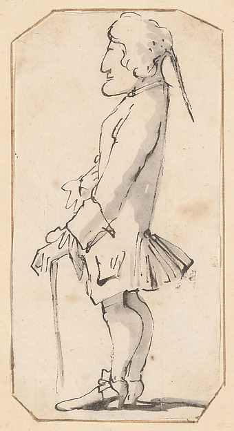 Giovanni Battista Tiepolo, Caricature of a Man Carrying a Stick, Standing in Profile to the Left