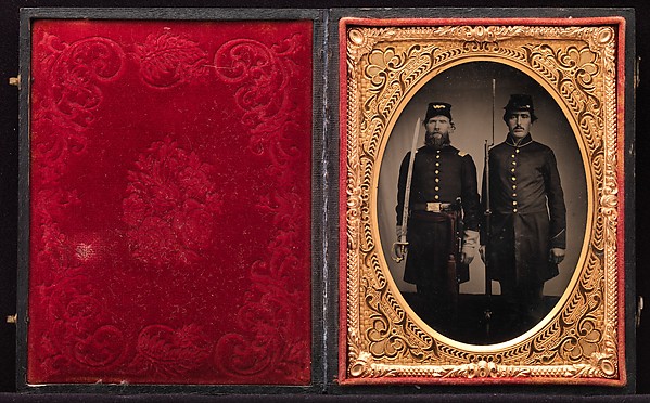 Unknown, [Union Officer and Private, Standing at Attention, with Sword and Rifle with Fixed Bayonet]