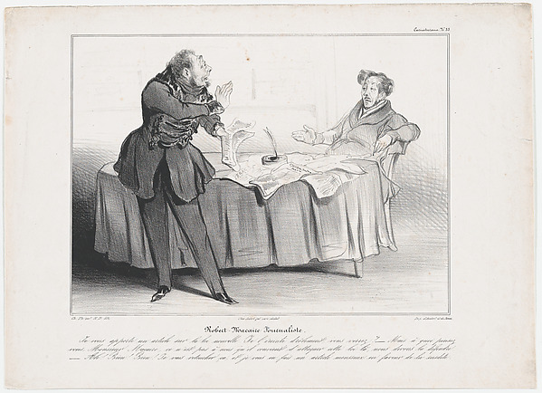 Honoré Daumier, Plate 33: Robert Macaire journalist, from 'Caricaturana,' published in Les Robert Macaires