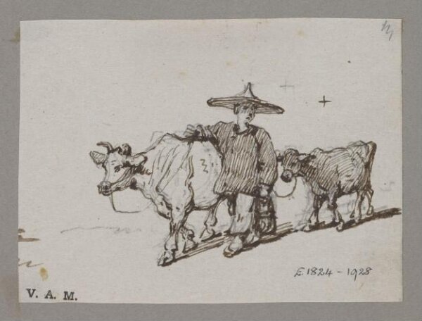 George Chinnery, A Chinese figure with a cow and calf