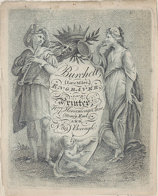 Anonymous, British, 19th century, Trade Card for Burchett, Engraver and Printer