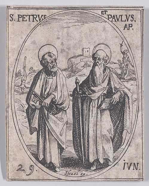 Jacques Callot, S. Pierre et S. Paul, apôtres (St. Peter and St. Paul, Apostles), June 29th, from "Les Images De Tous Les Saincts et Saintes de L'Année" (Images of All of the Saints and Religious Events of the Year)