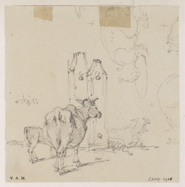 George Chinnery, A cow and calf, with other sketches