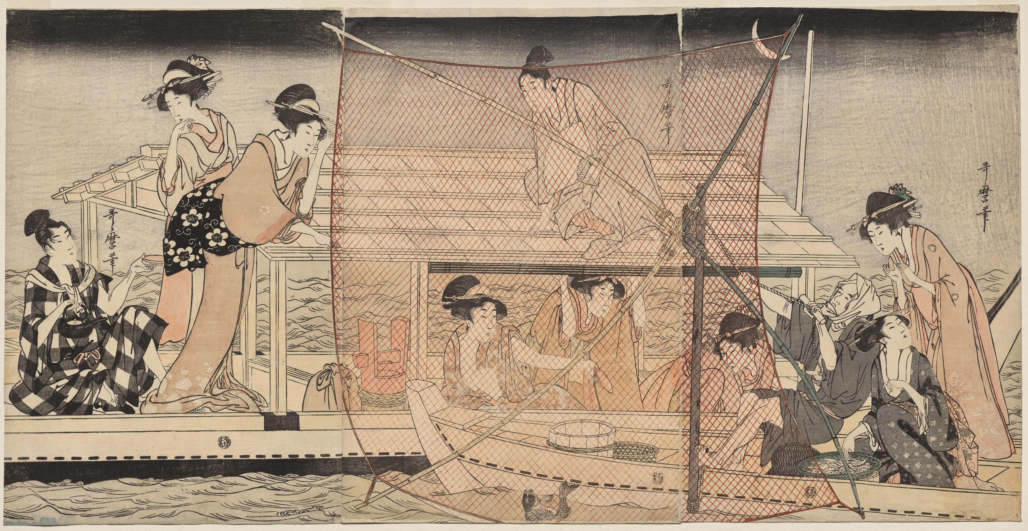 Kitagawa Utamaro, Net Fishing at Night on the Sumida River