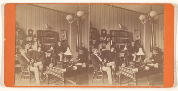 Unknown, [Four men seated in a study or private library]