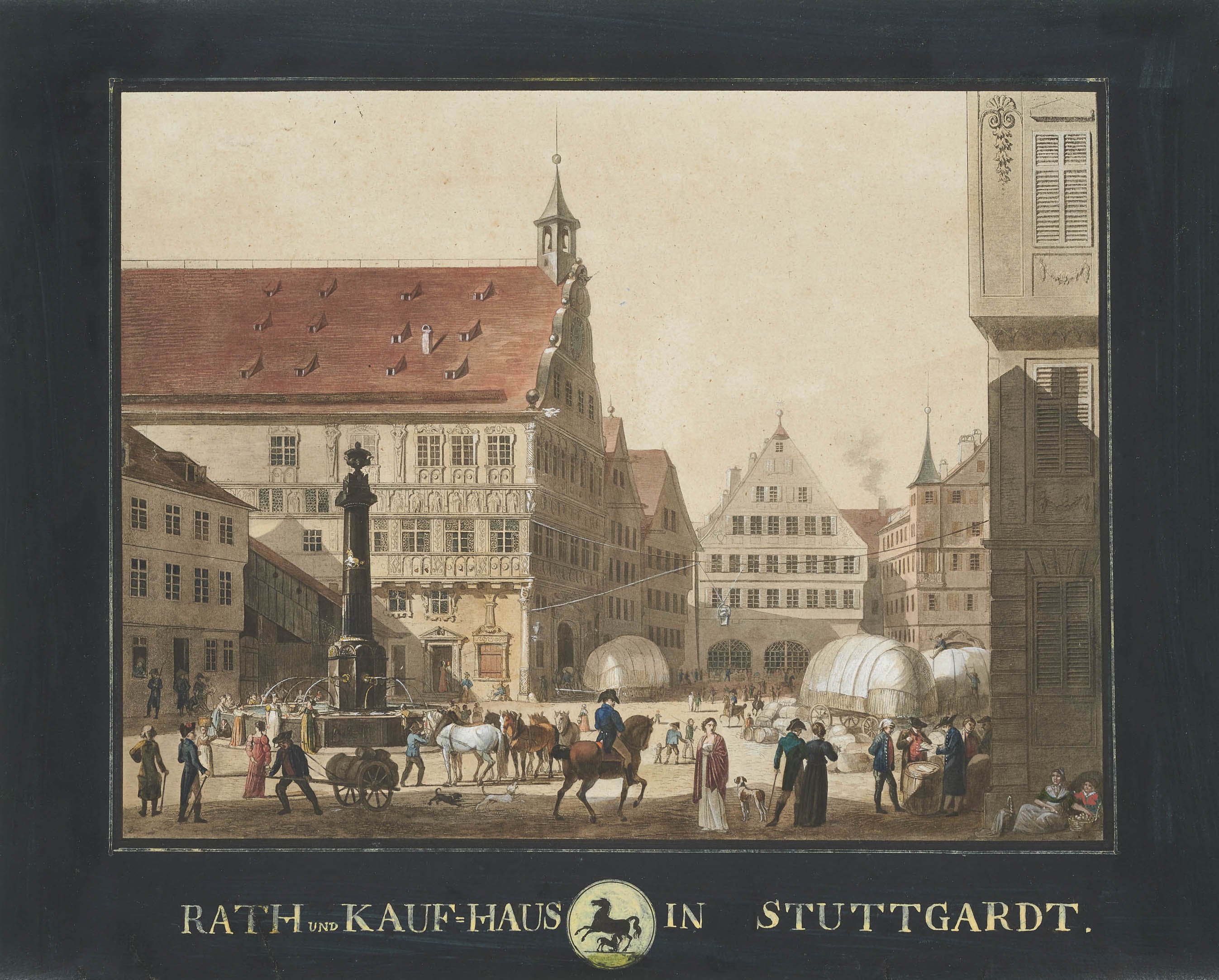 Unknown artist, Stuttgarter Marktplatz mit altem Rathaus