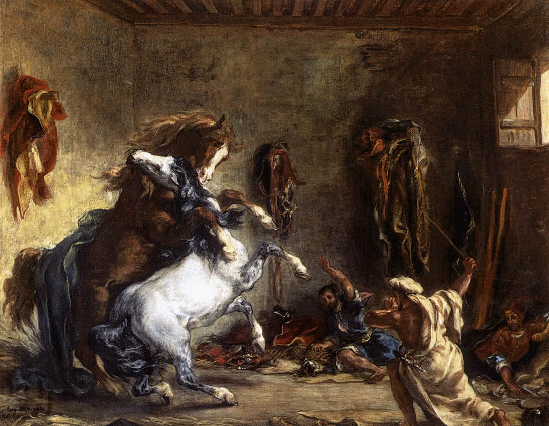 Eugène Delacroix, Arab Horses fighting in a stable