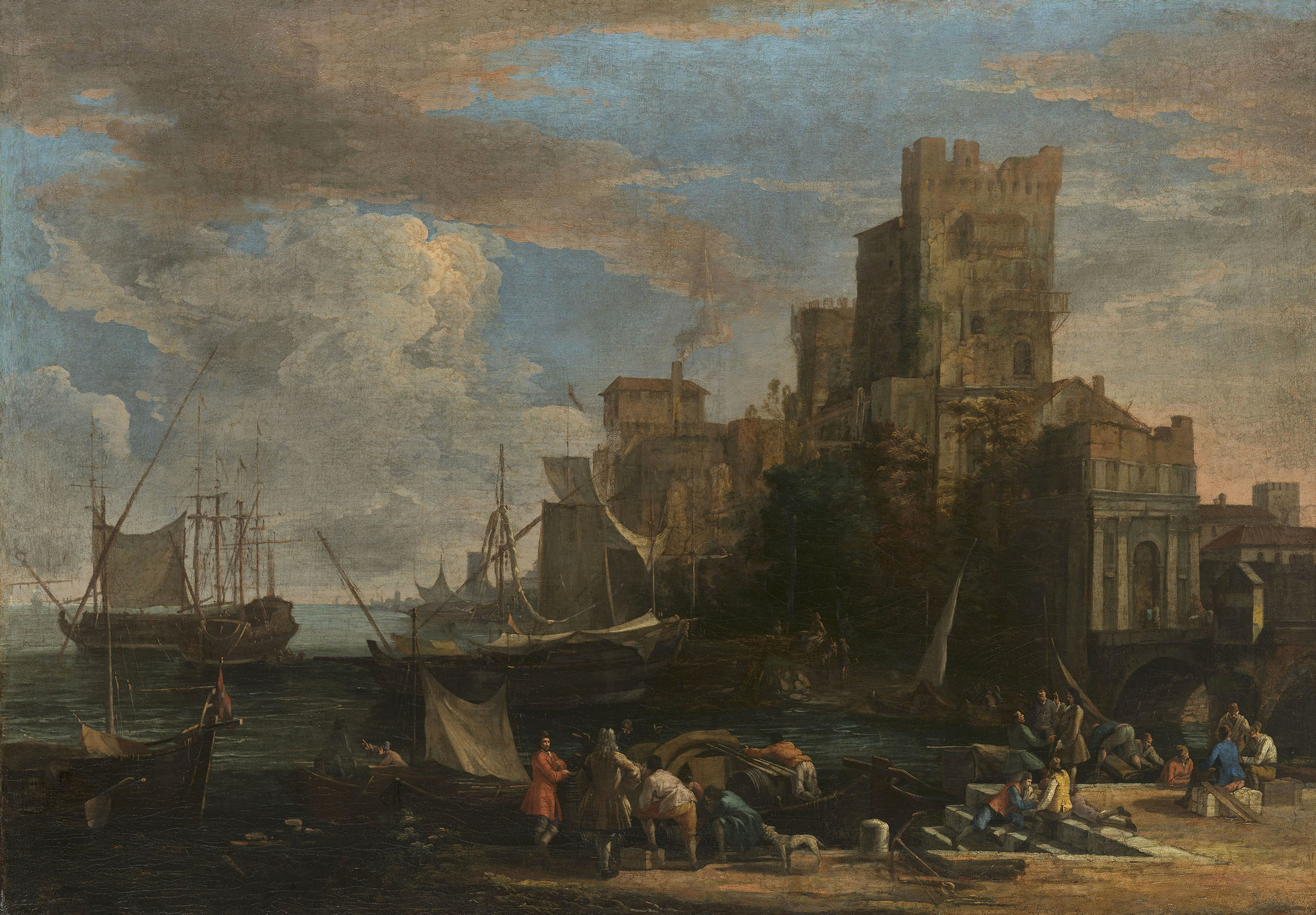Luca Carlevarijs, A Caprice View of a Seaport