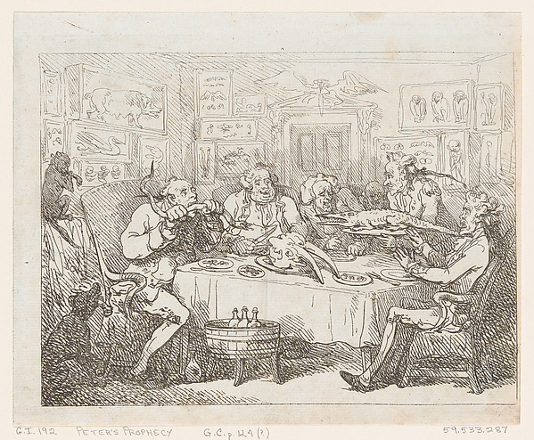 Thomas Rowlandson, Sir Joseph Banks about to Eat an Alligator (‘The Fish Supper’)