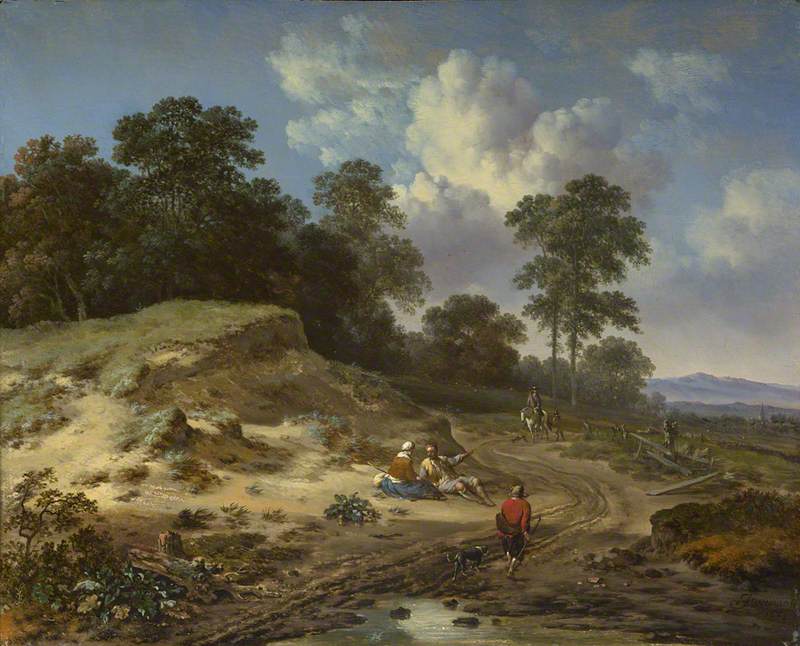 Jan Wijnants, A Track by a Dune, with Peasants and a Horseman