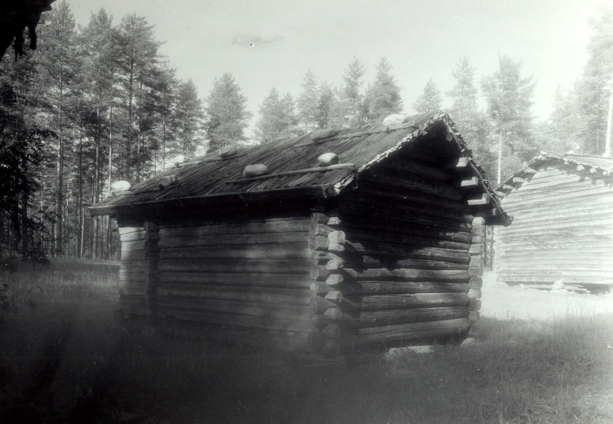 Gisle Midttun, Rundhaugen, Grue, Hedmark. Bu med stein på taket, sett fra baksiden. Nå på Glomdalsmuseet, Finntorpet.