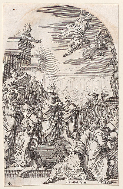 Jacques Callot, The Fall of Simon the Magician, plate 4 from "Les Tableaux de Rome, Les Eglises Jubilaires" (The Paintings of Rome, The Churches Jubilee)