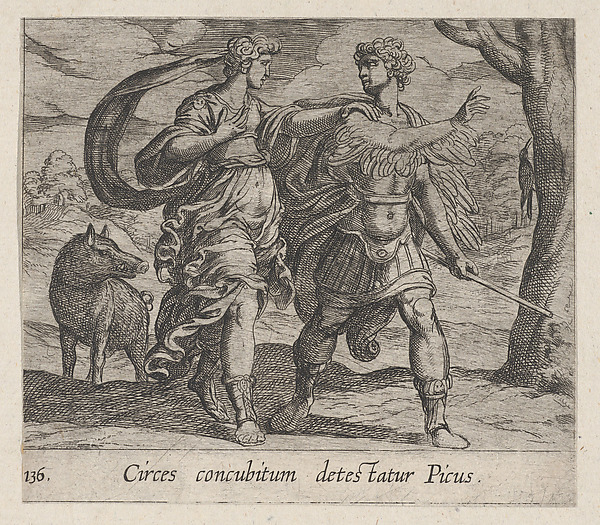 Antonio Tempesta, Plate 136: Circe Changing Picus into a Bird (Circes concubitum detestatur Picus), from Ovid's 'Metamorphoses'