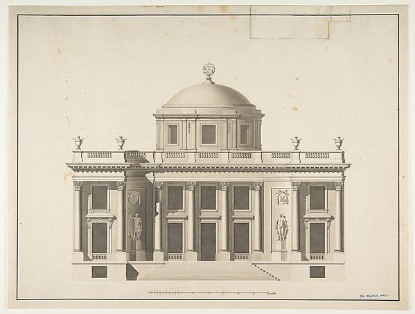 Anonymous, French, 18th century, Project for a Domed Building with Colonnaded Façade