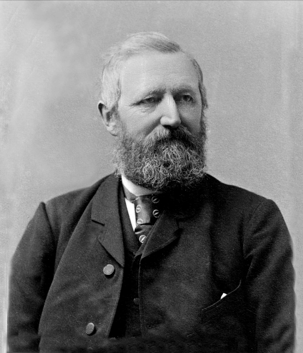 Gustav Borgen, Portrett, mann med dress og skjegg. Fabrikkeier Due.