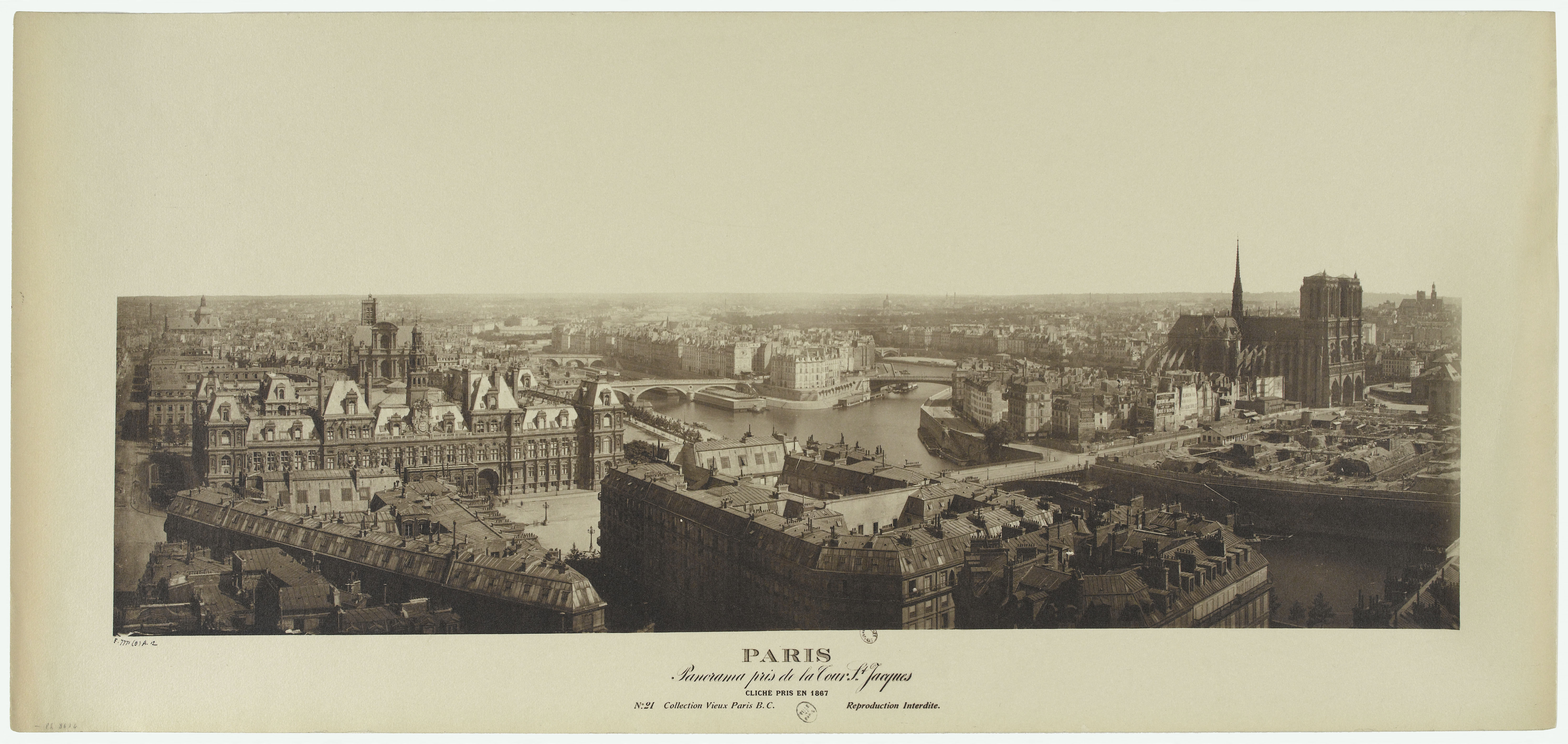 Anonyme, Panorama pris de la Tour Saint-Jacques en direction de l'île de la Cité, 1er et 4ème arrondissements, Paris
