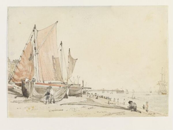 John Constable, Brighton Beach, with fishing boats and the Chain Pier