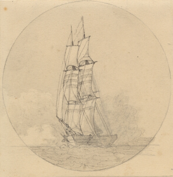 C.W. Eckersberg, En brig under sejl set forfra.