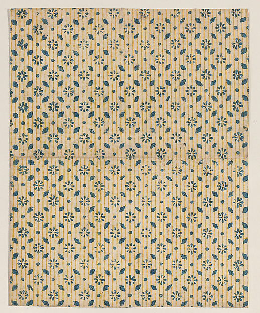 Anonymous, Sheet with overall floral and stripe pattern
