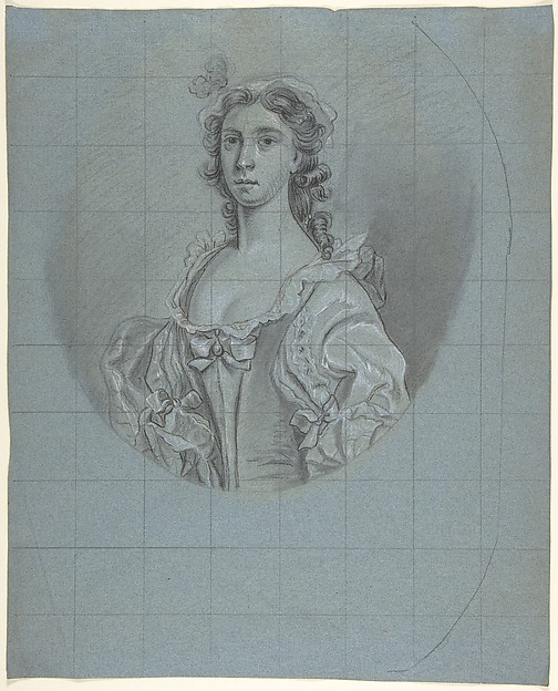 Joseph van Aken, Half-length portrait study of a young woman with long hair