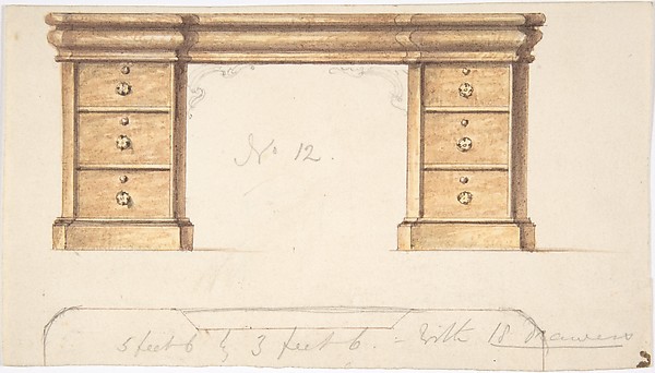 Anonymous, British, 19th century, Design for a Desk with Two Sets of Drawers