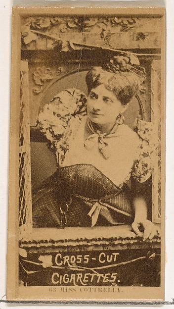 W. Duke, Sons & Co., Card Number 63, Miss Cottrelly, from the Actors and Actresses series (N145-2) issued by Duke Sons & Co. to promote Cross Cut Cigarettes
