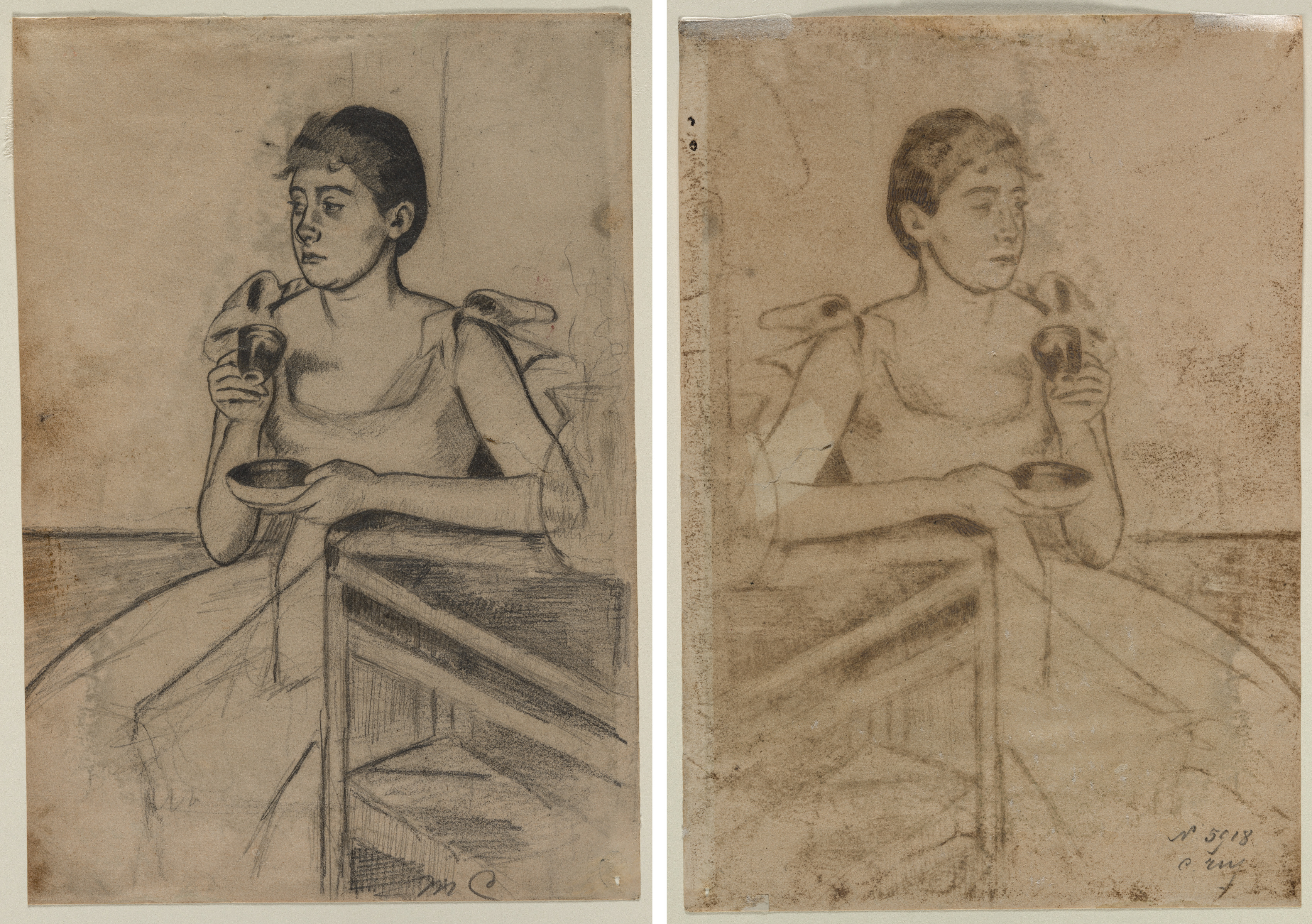 Mary Cassatt, After-Dinner Coffee (recto); After-Dinner Coffee (verso)