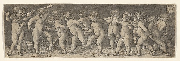 Heinrich Aldegrever, Fifteen Nude Children Dancing