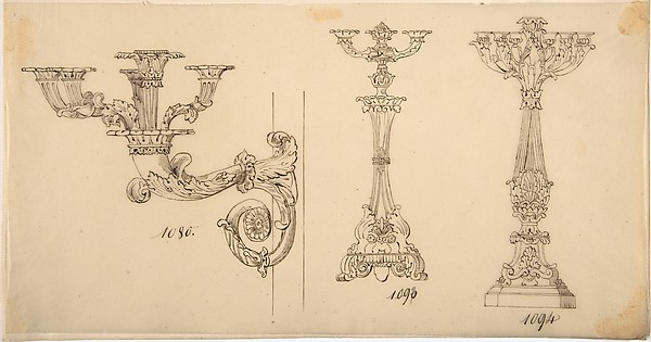 Anonymous, French, 19th century, Design for a Sconce and Two Candelabras