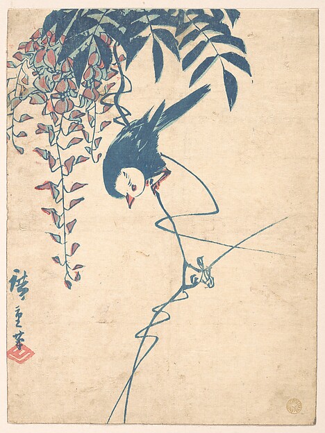 Utagawa Hiroshige, Wisteria and White-headed Bird
