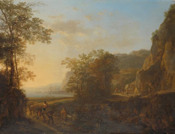 Jan Both, Italian Landscape with a View of a Harbour