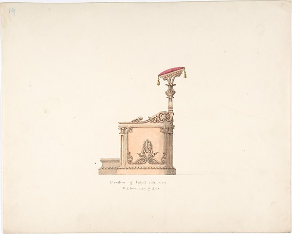 Anonymous, British, 19th century, Elevation of a Pulpit, Side View, R. Edmundson & Sons