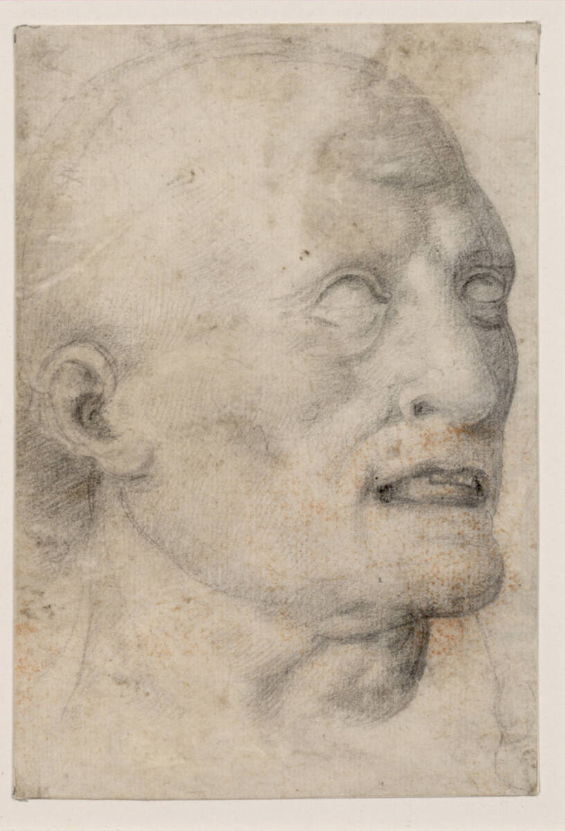 Anonym, Männliche Kopfstudie mit blinden Augen und geöffnetem Mund nach rechts
