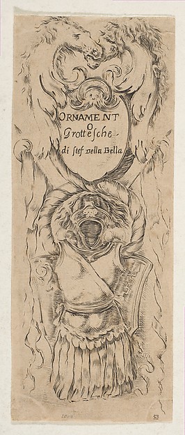 Stefano della Bella, Two Horse Heads Framing a Shield