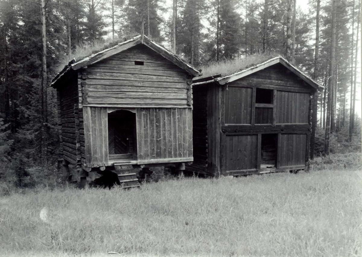 Gisle Midttun, Skjefstad, Elverum, Sør-Østerdal, Hedmark. To stabbur ved siden av hverandre. Nå på Glomdalsmuseet.