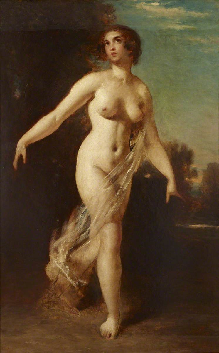 William Etty, A Female Nude striding in a Landscape