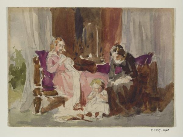 Unknown, Interior with two women and a girl