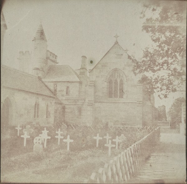 Hippolyte Bayard, [Rear of a Church with Graveyard]