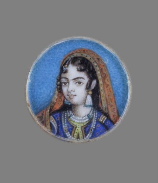 Unknown, One of twelve tiny paintings depicting Mughal emperors, Afghan and Sikh nobles, and Mughal ladies.