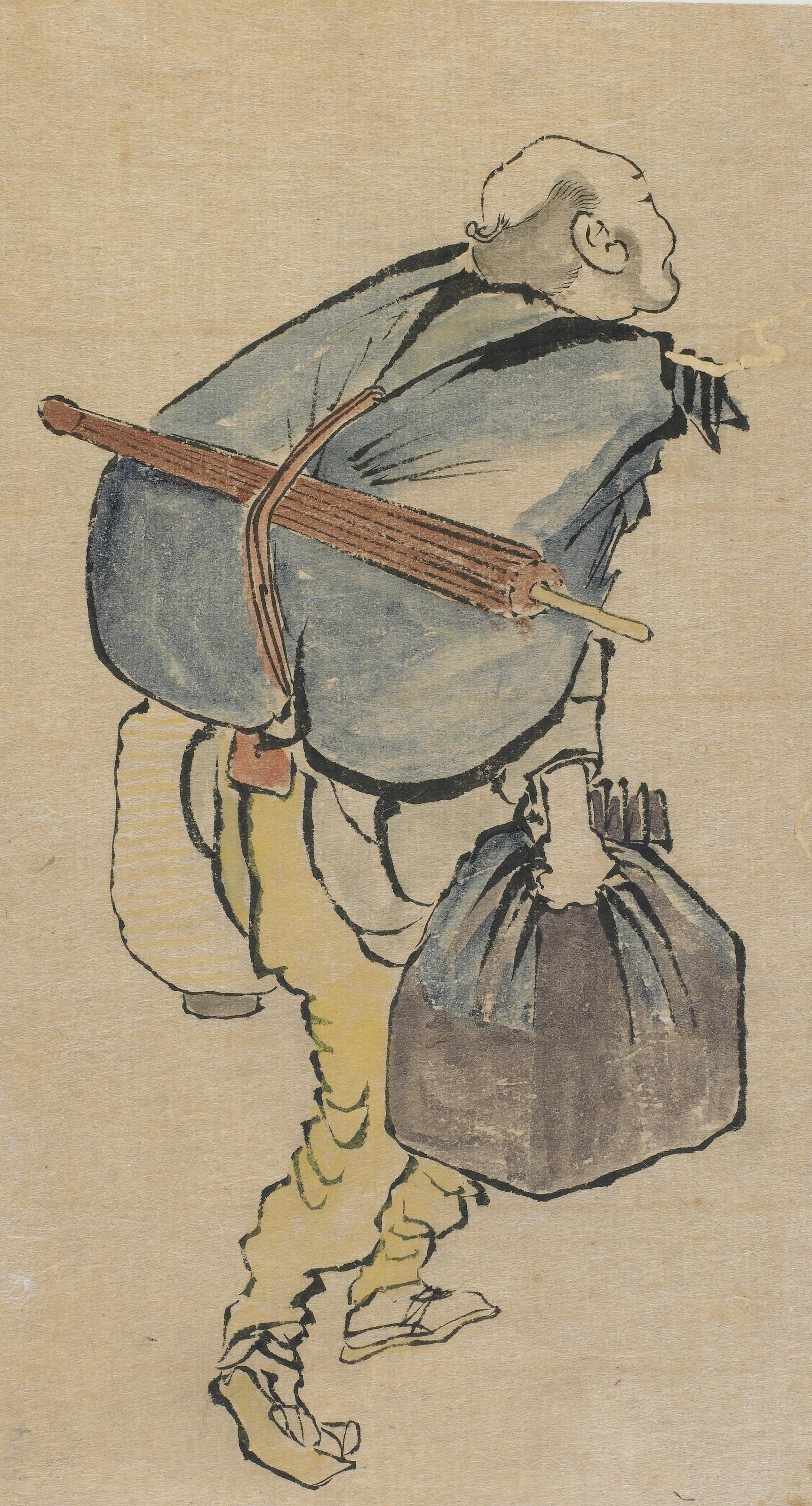 Katsushika Hokusai, Man carrying back-pack and lantern