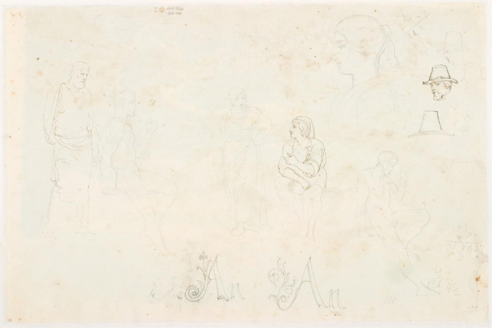 Lorenz Frølich, Figurstudier, initialer og udregninger