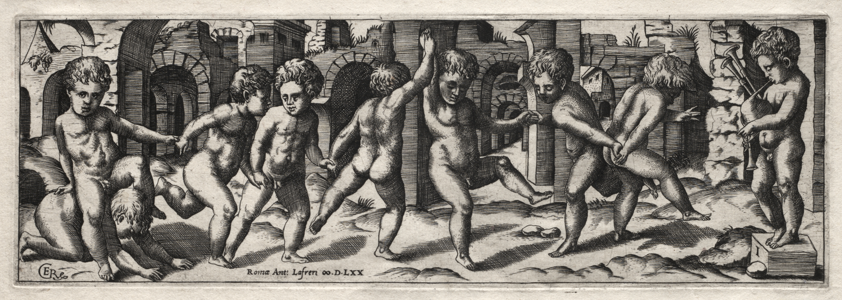 Giorgio Reverdino, Frieze of Children Dancing to a Bag-pipe