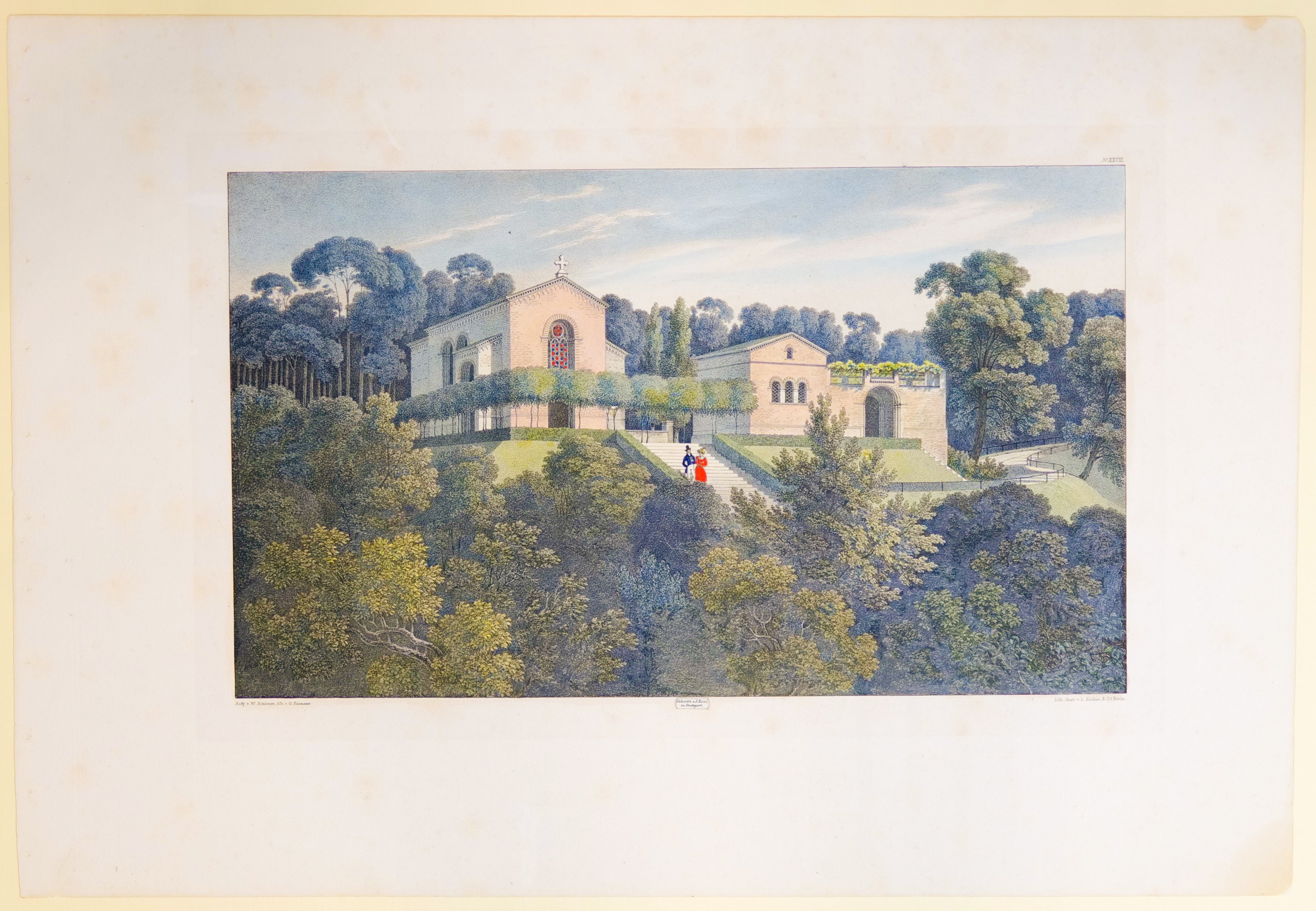 Hans Otto Hermann (Lithograf), Begräbniscapelle nach der Zeichnung von Schinkel, Tafel XXVIII der "Andeutungen über Landschaftsgärtnerei"